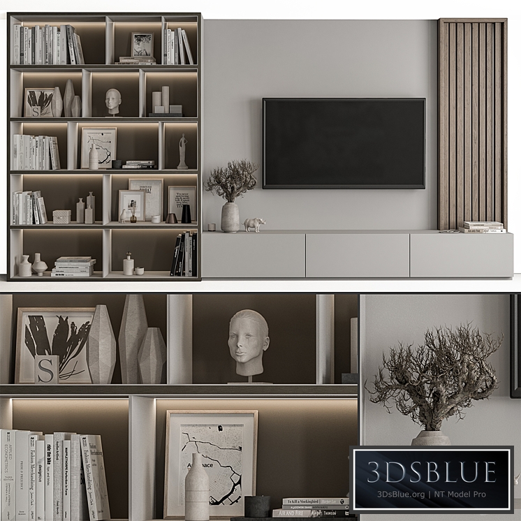 TV Wall Wood and Gray – Set 48 3DS Max - thumbnail 3