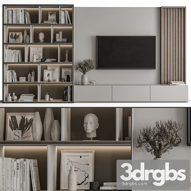 Tv wall wood and gray – set 48 - thumbnail 1