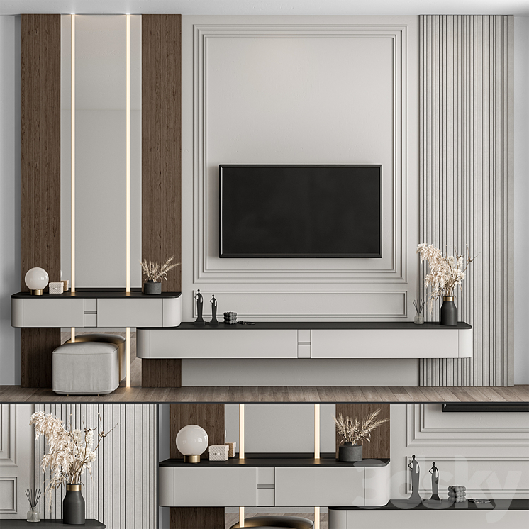 TV Wall Wood and Plaster – Set 60 3DS Max - thumbnail 1