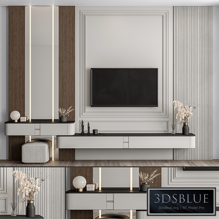 TV Wall Wood and Plaster – Set 60 3DS Max - thumbnail 3