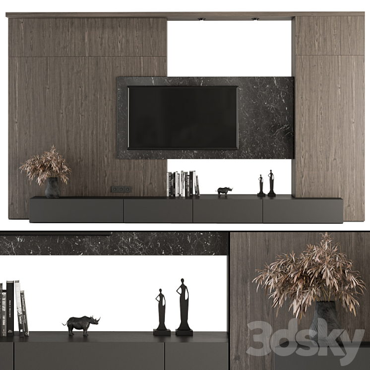 TV Wall Wood and Stone – Set 28 3DS Max - thumbnail 1