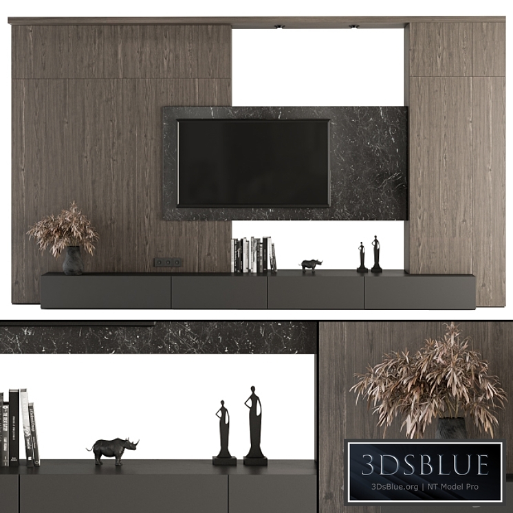 TV Wall Wood and Stone – Set 28 3DS Max - thumbnail 3