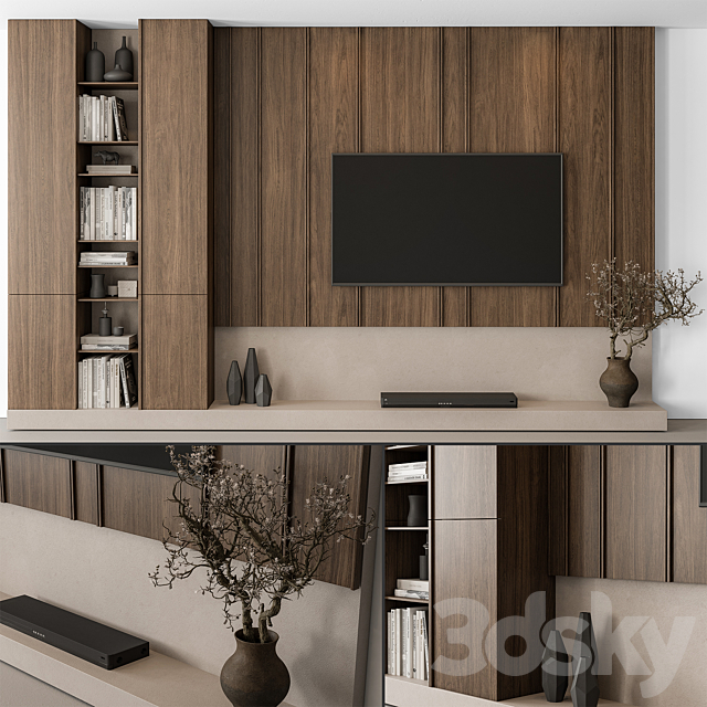 TV Wall Wooden – Set 110 3DS Max Model - thumbnail 4