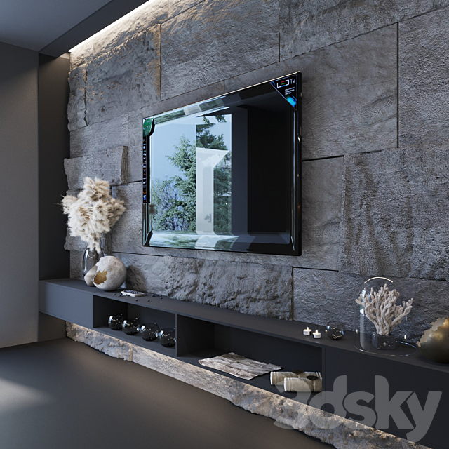 TV zone in stone 3DS Max Model - thumbnail 2