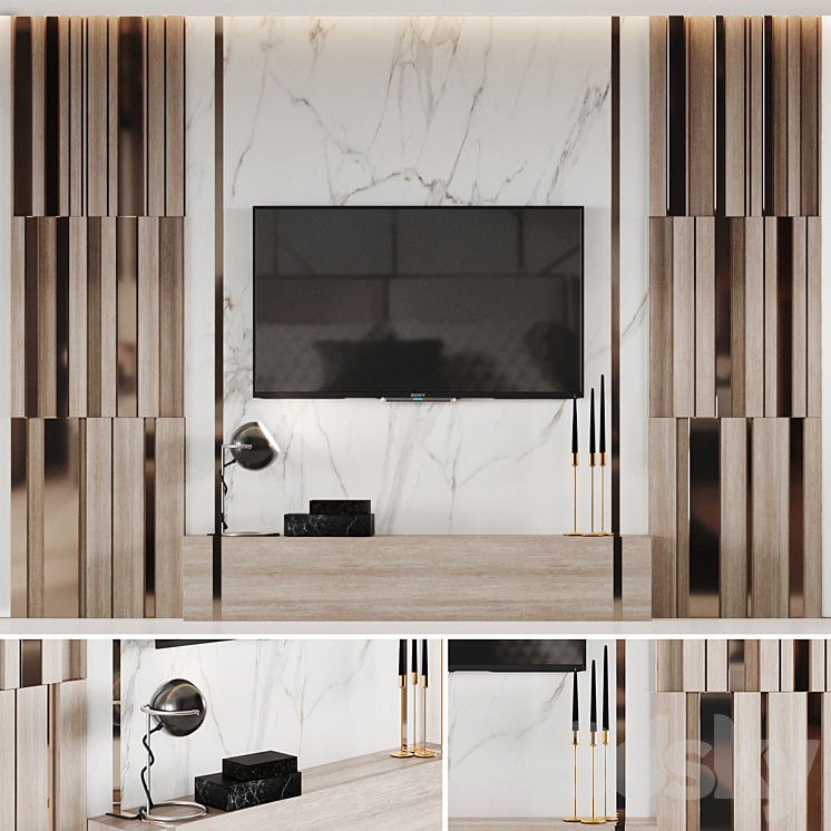 Wall panel with TV 3DS Max - thumbnail 1