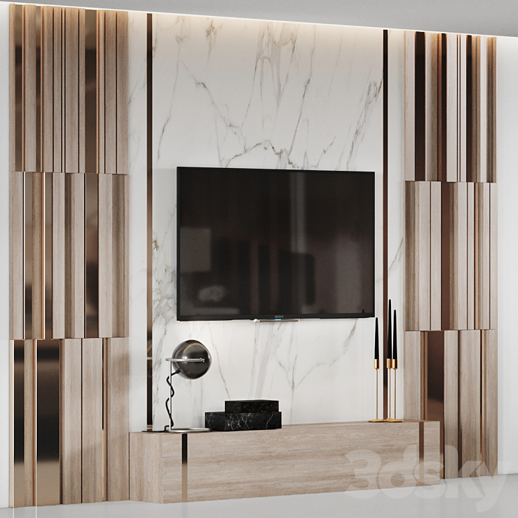 Wall panel with TV 3DS Max - thumbnail 2