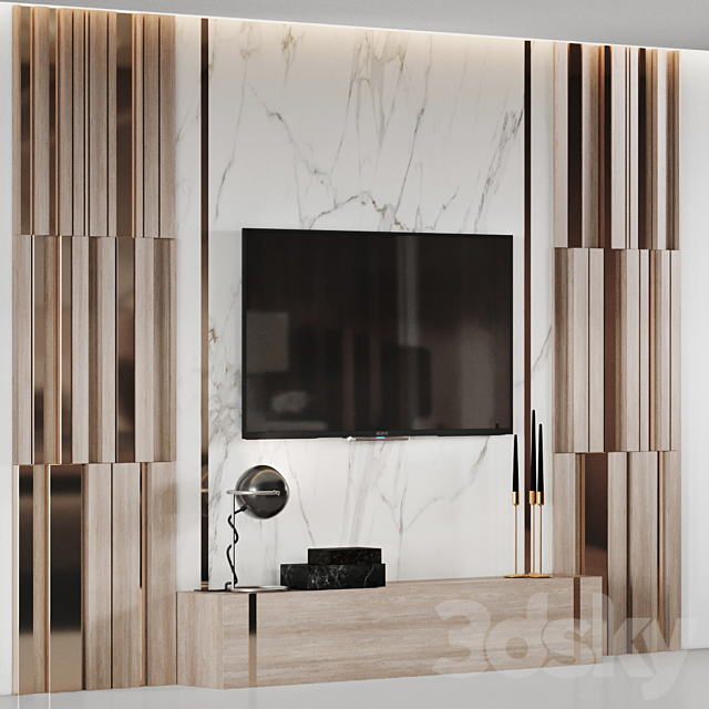 Wall panel with TV 3DS Max Model - thumbnail 2