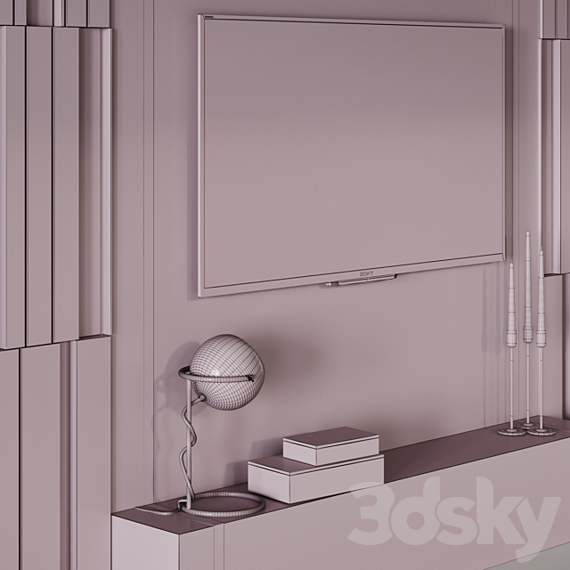 Wall panel with TV 3DS Max Model - thumbnail 5