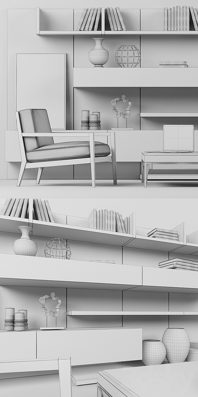 Wall Tao 10 + Armchair Quadria + Coffee table Antibes (Misuraemme set) 3ds Max - thumbnail 3