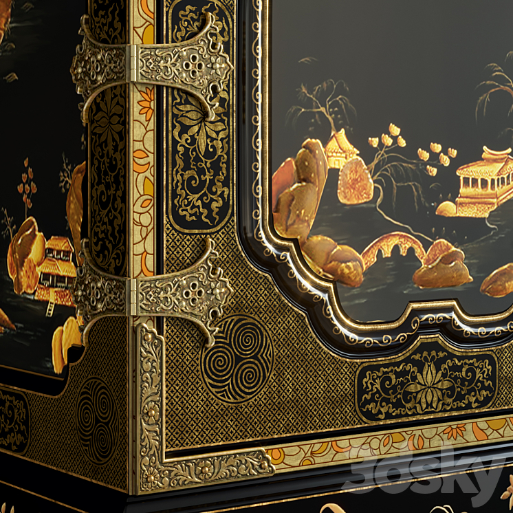 BAKER GeorgeIII Oriental Lacquer Cabinet 3DS Max - thumbnail 2