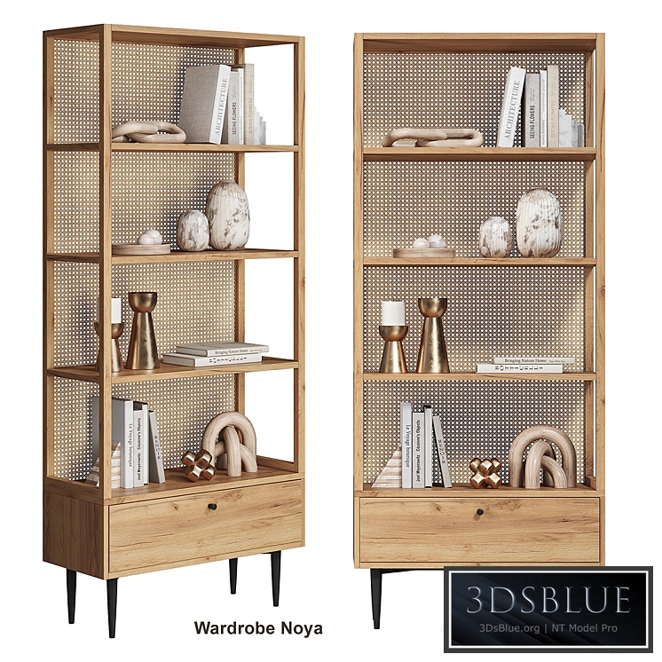 Bookcase in oak and wicker rattan Noya La Redoute 3DS Max - thumbnail 3