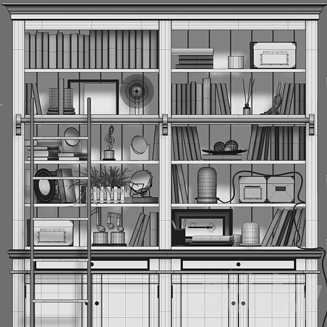 Bookcase library Versailles. Maisons du monde 3ds Max - thumbnail 3