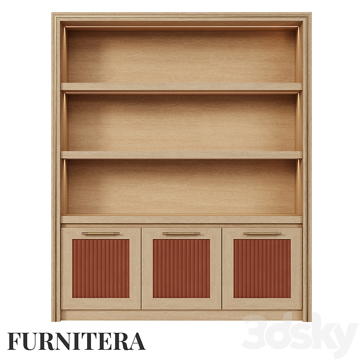 Bookcase Nolan in oak veneer 3DS Max - thumbnail 2