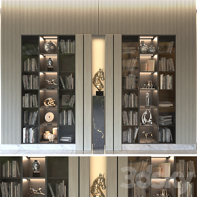 Bookcase with modern decor. Library 3ds Max - thumbnail 1