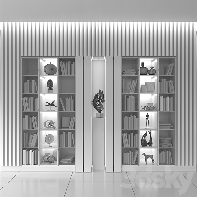 Bookcase with modern decor. Library 3ds Max - thumbnail 2