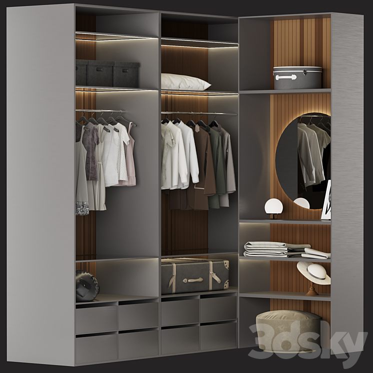 Brown Wardrobe Walk-in Closet Black Glass Door Simple and Luxury 3DS Max Model - thumbnail 3