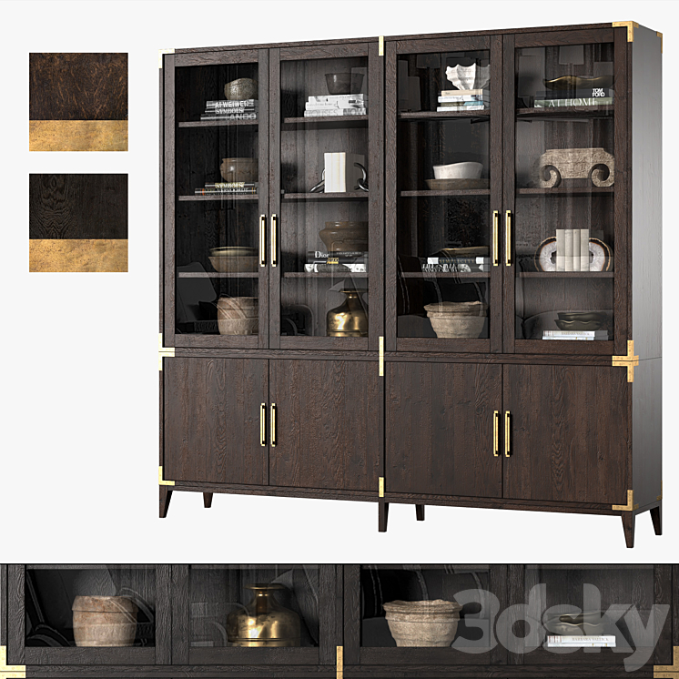 CAYDEN CAMPAIGN 4-DOOR GLASS SIDEBOARD & HUTCH (Dark) 3DS Max - thumbnail 2