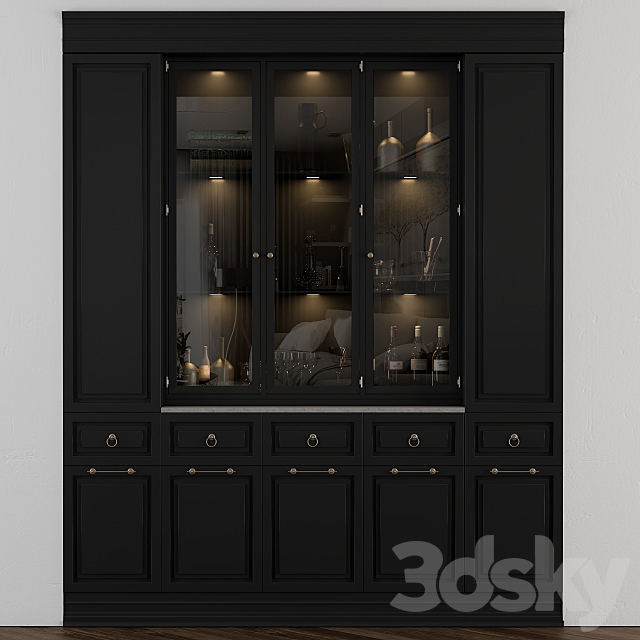 Classic Display Cabinet Black 3DS Max Model - thumbnail 2