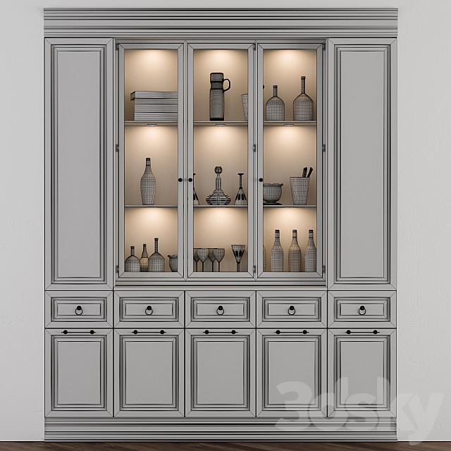 Classic Display Cabinet Black 3DS Max Model - thumbnail 3