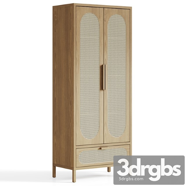 Classic rattan & wood cabinet - thumbnail 1