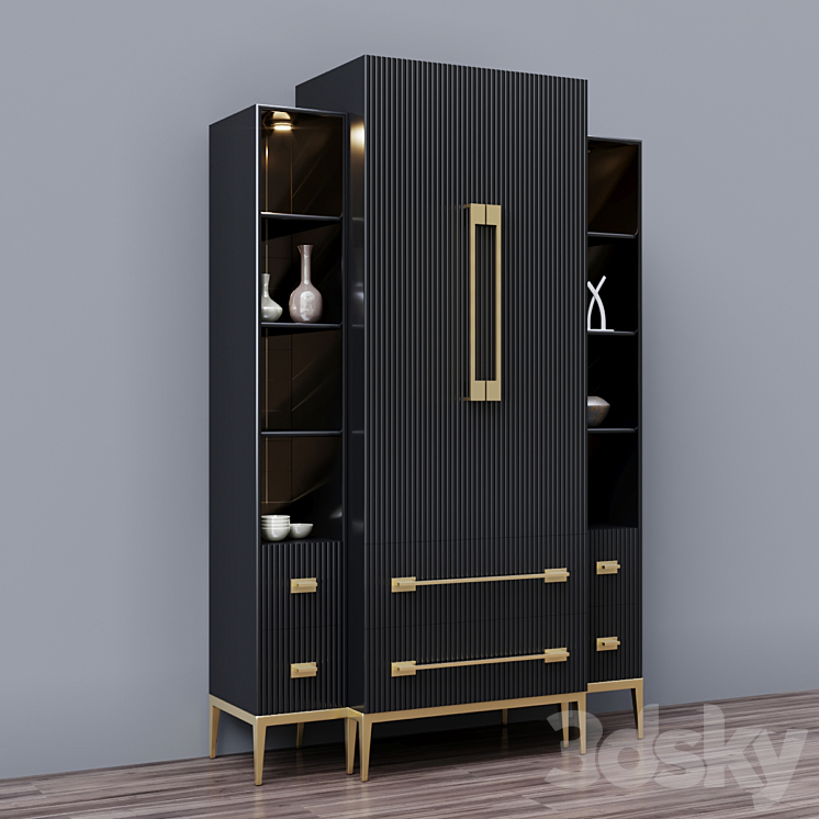 Ebony Satin Tall Cabinet 3DS Max - thumbnail 1