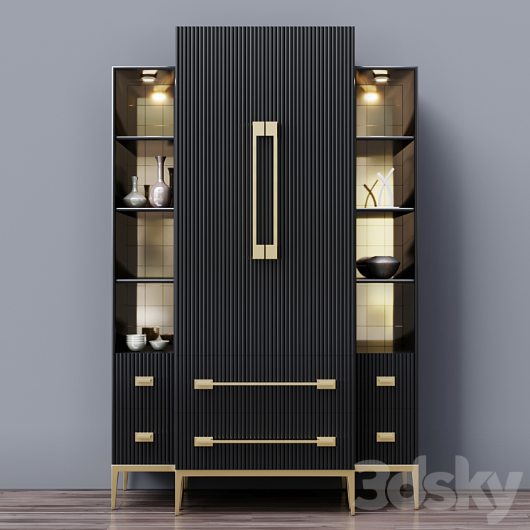 Ebony Satin Tall Cabinet 3DS Max - thumbnail 2