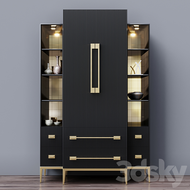 Ebony Satin Tall Cabinet 3DS Max Model - thumbnail 2