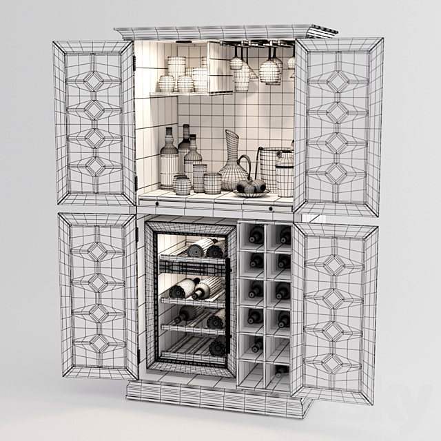 Firenze Wine and Spirits Armoire Bar 3DS Max Model - thumbnail 3