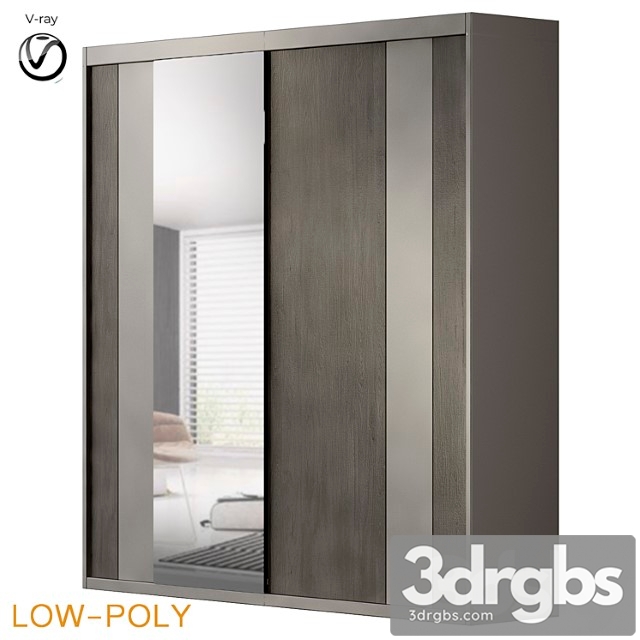 Hokku designs modern 2 door sliding wardrobe (low poly) 3dsmax Download - thumbnail 1