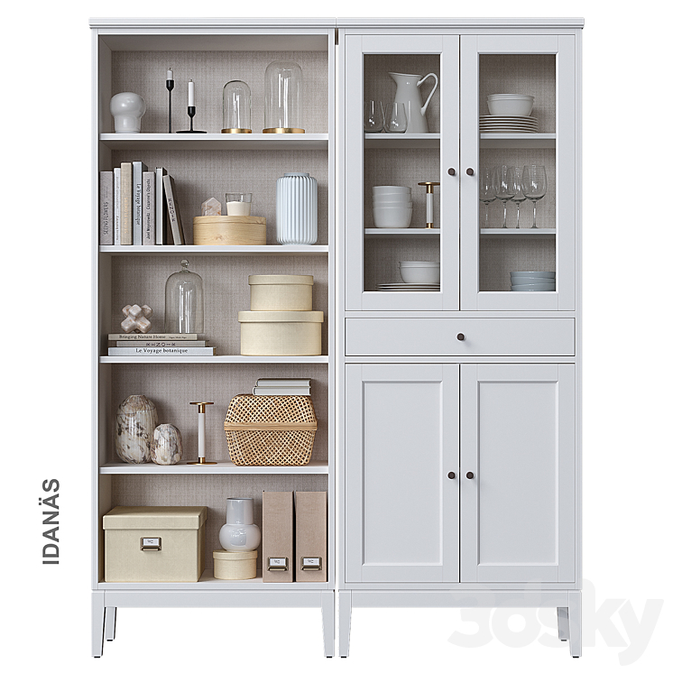 Idanäs Ikea Open cabinet with glass doors 3DS Max Model - thumbnail 2