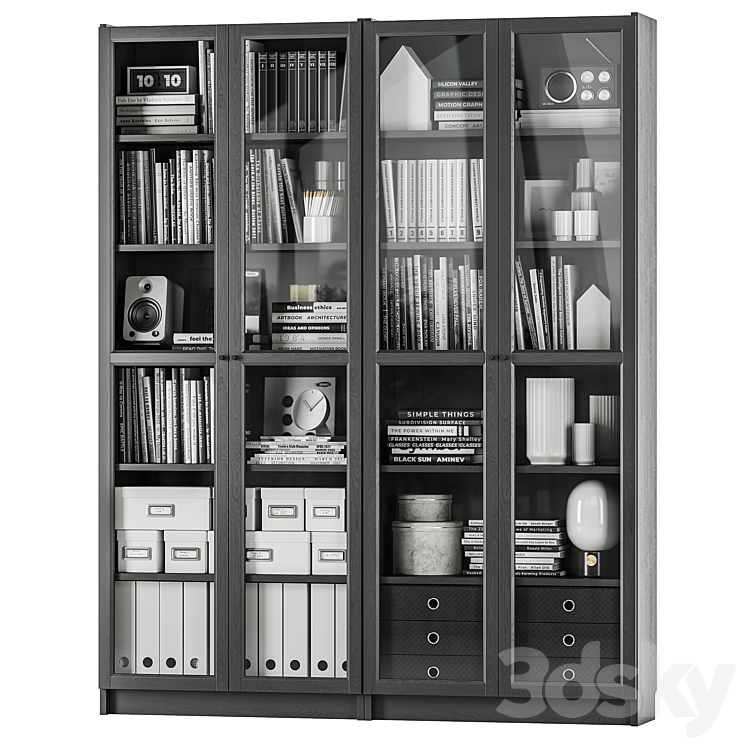 IKEA BILLY BILLY \/ OXBERG OXBERG Bookcase 3DS Max Model - thumbnail 1