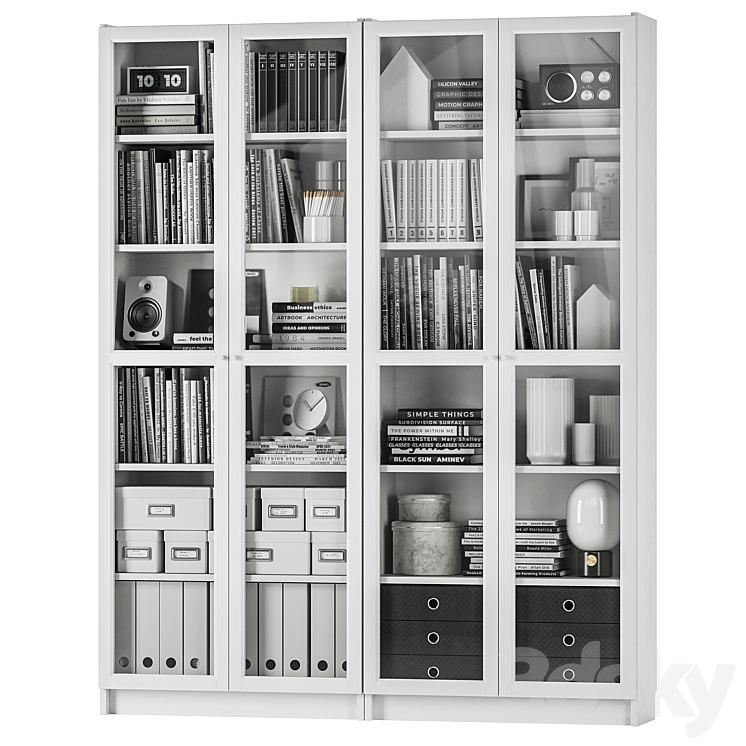 IKEA BILLY BILLY \/ OXBERG OXBERG Bookcase 3DS Max Model - thumbnail 2