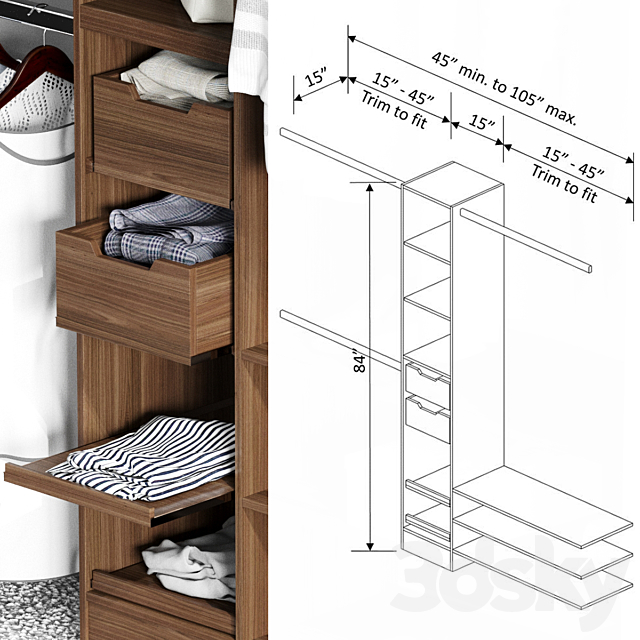 Melamine Reach-In Closet Kit in Mocha 3DS Max Model - thumbnail 3