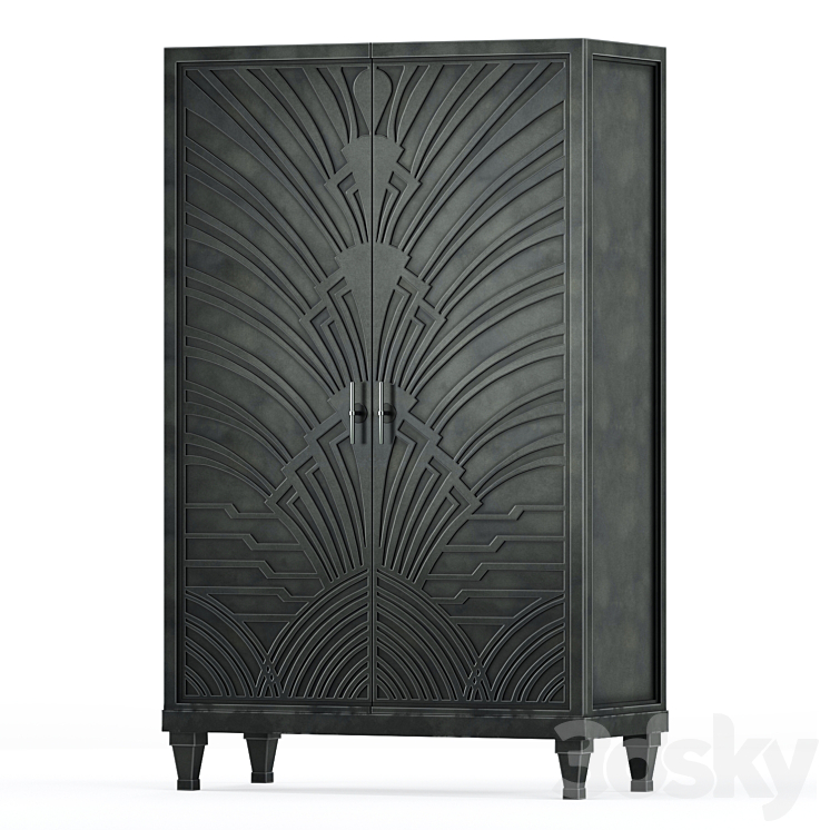 Miranda Hollywood Regency Art Deco Carved Wood Gunmetal Cabinet 3DS Max - thumbnail 1