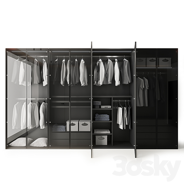 Modern Aluminum Glass Door Wardrobe 3DS Max Model - thumbnail 2