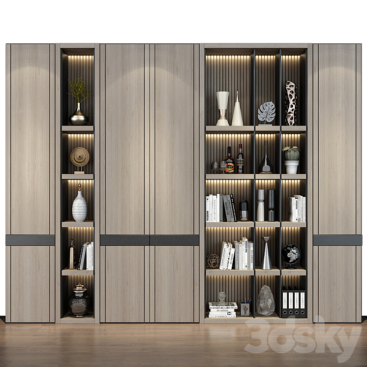 Modern luxury wooden bookshelf GHS-2358 3DS Max Model - thumbnail 1