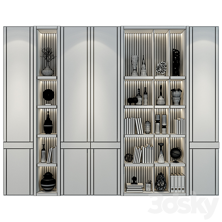 Modern luxury wooden bookshelf GHS-2358 3DS Max Model - thumbnail 2