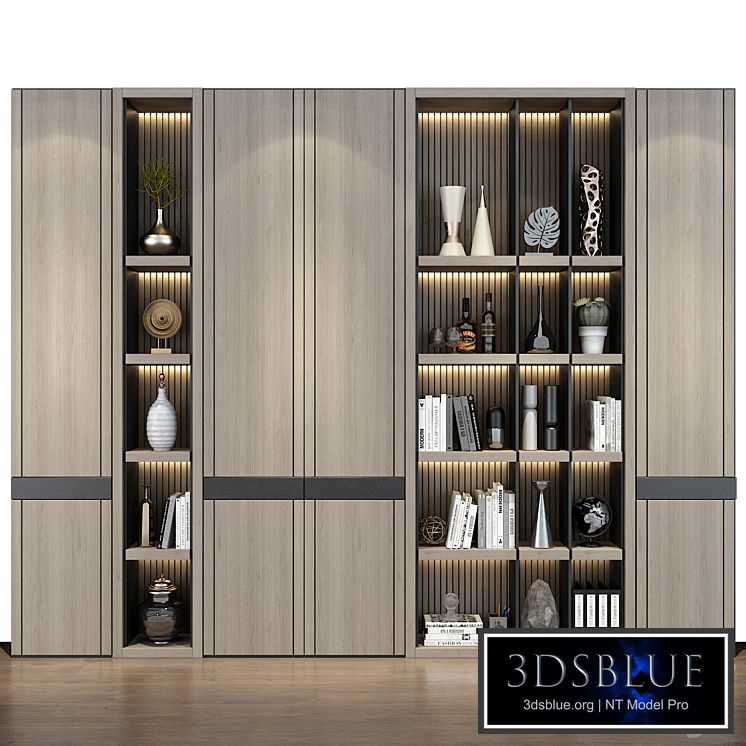 Modern luxury wooden bookshelf GHS-2358 3DS Max - thumbnail 3