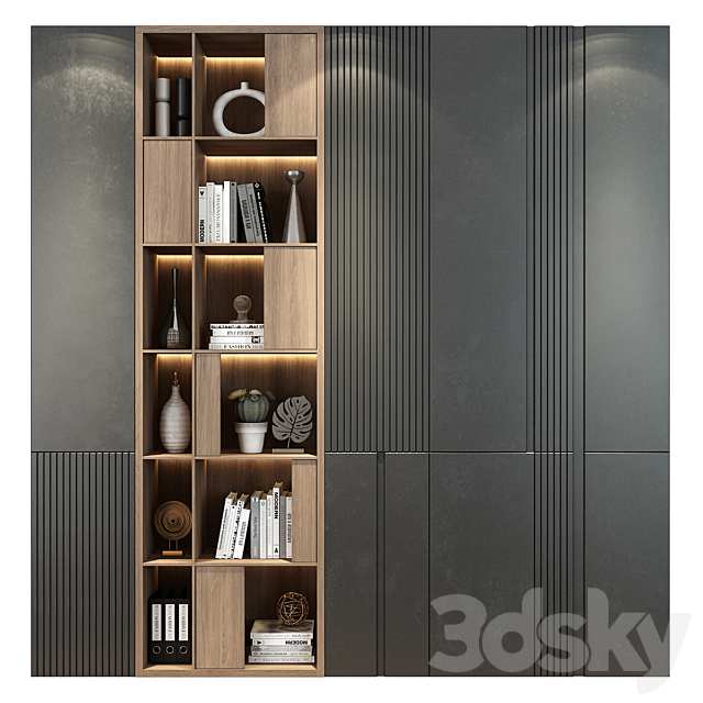 Modern luxury wooden bookshelf GHS-2381 3ds Max - thumbnail 1