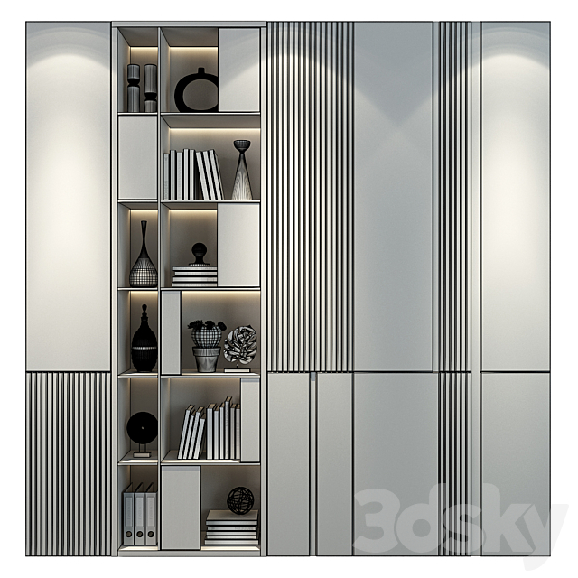 Modern luxury wooden bookshelf GHS-2381 3ds Max - thumbnail 2