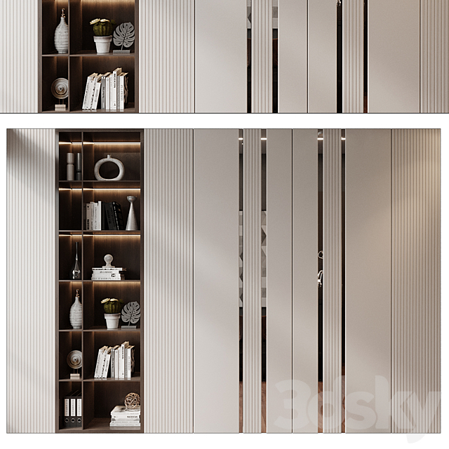 Modern luxury wooden bookshelf GHS-2398 3ds Max - thumbnail 1