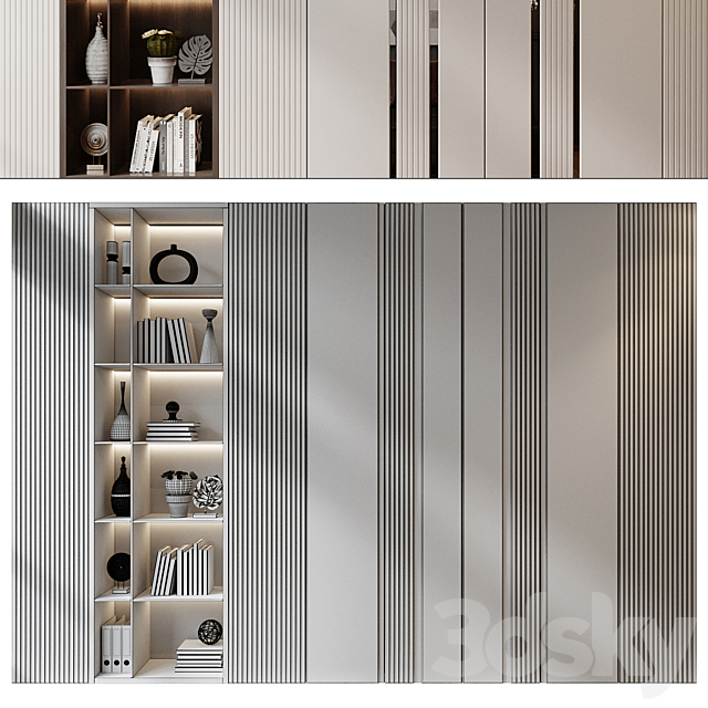 Modern luxury wooden bookshelf GHS-2398 3ds Max - thumbnail 2