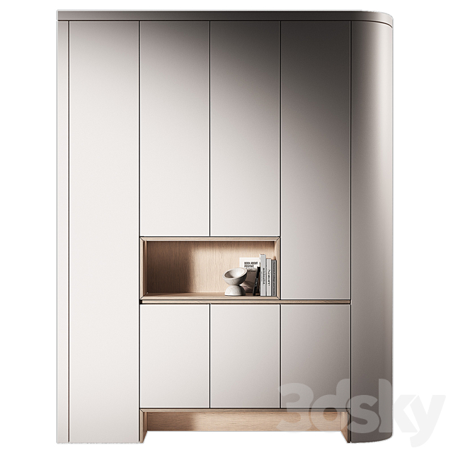 Modular Rounded Cabinet Furniture. Minimal White Modern Wardrobe set 5. 3ds Max - thumbnail 2