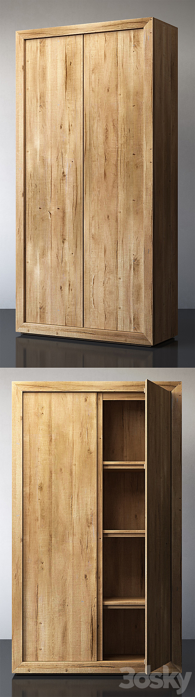 RECLAIMED RUSSIAN OAK PANEL DOUBLE-DOOR CABINET 3DS Max Model - thumbnail 2