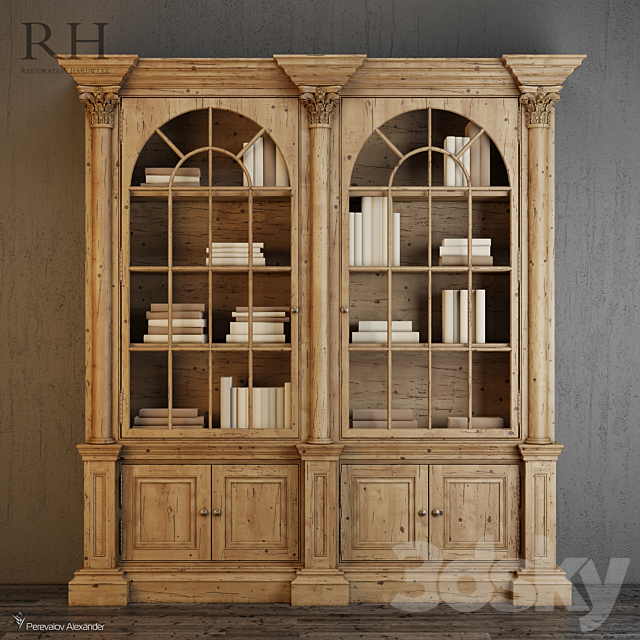 RH Palladian Salvaged Pine Library Bookcase Double 3DSMax File - thumbnail 1