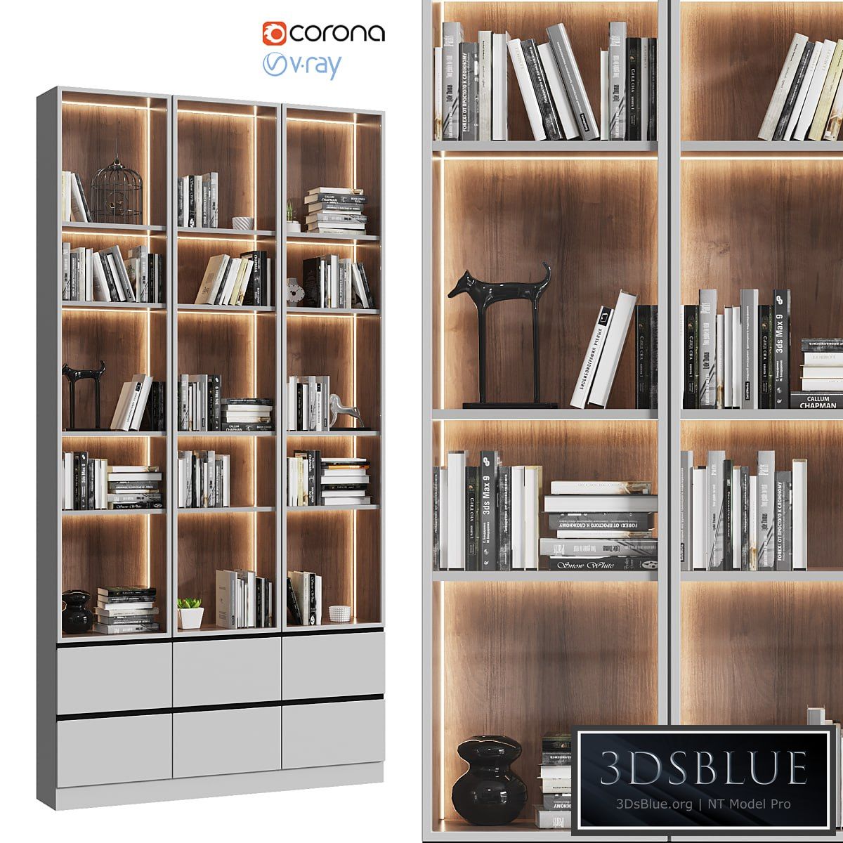 Showcase cabinet with books 3DS Max - thumbnail 3