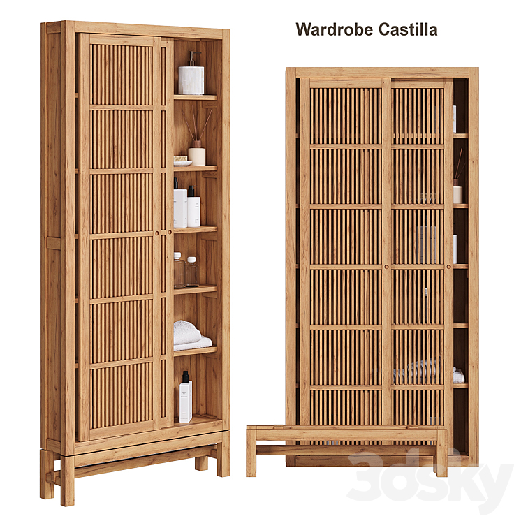 Solid teak cabinet FSC Castilla AM PM 3DS Max Model - thumbnail 1