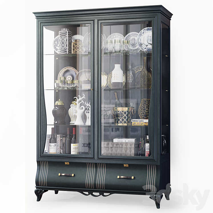 Swing cabinet with glass showcase Art Deco Carpanese 3DS Max Model - thumbnail 1