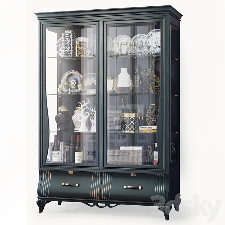 Swing cabinet with glass showcase Art Deco Carpanese 3DS Max - thumbnail 1