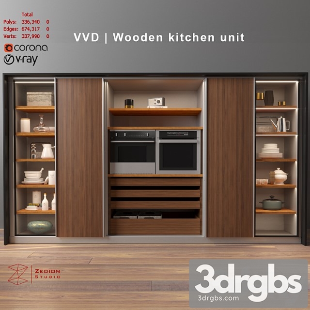 Vvd Wooden Kitchen Unit 3dsmax Download - thumbnail 1